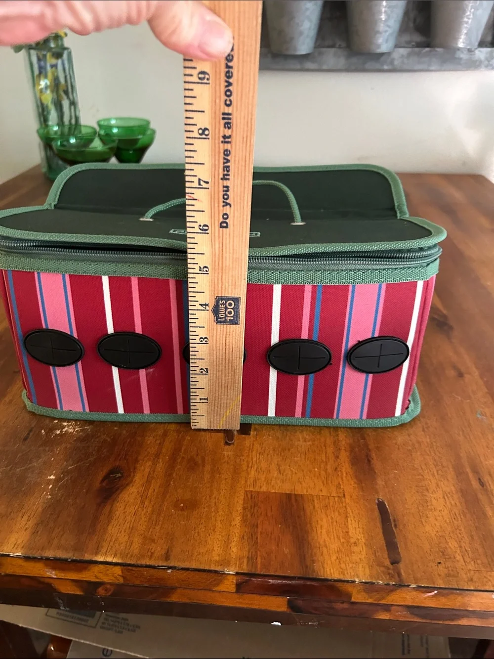 Rubbermaid Ribbon Organizer Canvas Red/Pink Striped 2 Sections 5 Grommets